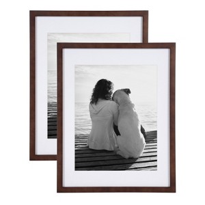 DesignOvation Gallery Rectangle Wood Wall Frame, 14x18 matted to 11x14, Walnut Brown - 1 of 4