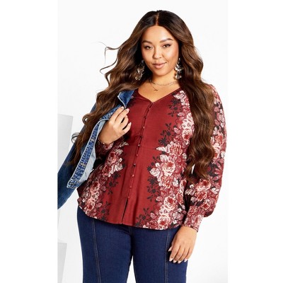 Avenue Women's Plus Size Bella Placement Print Shirt