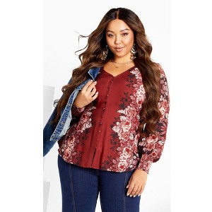 Avenue Women's Plus Size Bella Placement Print Shirt - 1 of 4