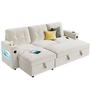 Garvee Sleeper Sofa Couch，Convertible Pull Out Sofa Bed with Storage, Charging, Led Lights, L-Shaped Sectional Sofa for Living Room - 1 of 1
