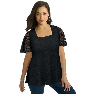 Jessica London Women's Plus Size Square Neck Lace Peplum Tunic