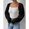 Coolmee Women's Open Front Ribbed Knit Crop Bolero Drop Shoulder Long Sleeve Loose Fit Knitted Crop Cardigan Shrug Black L - 2 of 4