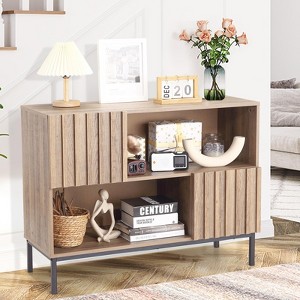 MDF Sticker Iron Pipe Spray Plastic Wave Stripe Semi-Open Side Cabinet, Iron Wood Contrast, Wavy Wood Door, Elegant Open, Closed Storage - 1 of 4