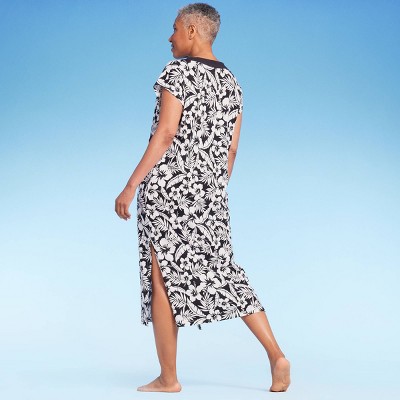 Lands' End Women's Floral Print Cap Sleeve Maxi Swimsuit Cover Up