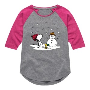 Girls' - Peanuts - Snoopy Woodstock Snowman - 1 of 4