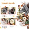 20 Inch Fall Wreath for Front Door, Autumn Maple Leaves Wreath with White Pumpkins Stripe Bow Farmhouse Decorations - 4 of 4