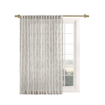 Gray Sheer Leaf Embroidered Rod Pocket Patio Curtain Panel