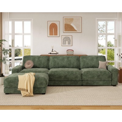 Dyonery Oversized 120" Modular Sectional Sofa, Comfy L-Shaped Cloud Couch with Pillows & Movable Ottoman, Chenille