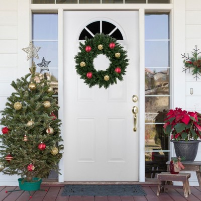 24-Inch Green Artificial Pine Christmas Wreath with Metal Frame