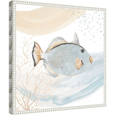Ocean Oasis Blue Fish Canvas Art with White Beaded Frame