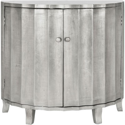 Silver Fluted Hollywood Glam Curved Accent Cabinet