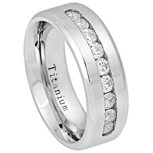 Jewelry Avalanche Mens White Titanium Wedding Band Channel CZ Accent, Comfort-fit, 8mm  10 - 1 of 4
