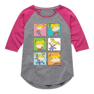 Girls' - Rugrats - Angelica Faces Grid Shirt Tail Raglan Graphic T-shirt - 1 of 4