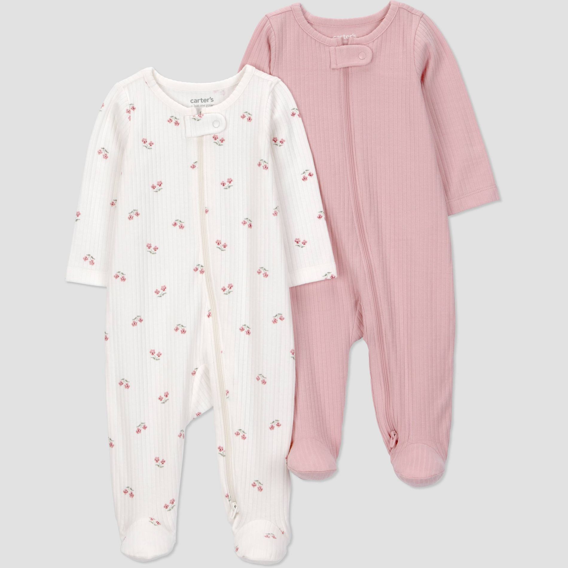 Carter's Just One You® Baby Girls' 2pk Floral Long Sleeve Sleep N' Play Footed Pajamas - Ivory/Pink Newborn