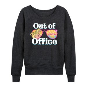 Women's - Barbie - Out of the Office Barbie Lightweight French Terry Wide Neck Long Sleeve Shirt - 1 of 4
