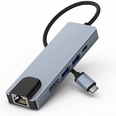 Kitcheniva 5 in 1 USB C Hub to RJ45 Ethernet Type C Hub Adapter Charger