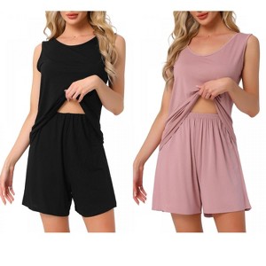 INSPIRE CHIC Women's 2 Pcs Cotton Soft Sleeveless Cami & Shorts Pajama Set - 1 of 4
