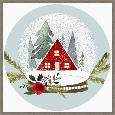 22" x 22" Snow Globe Village Collection C Framed Wall Canvas - Amanti Art