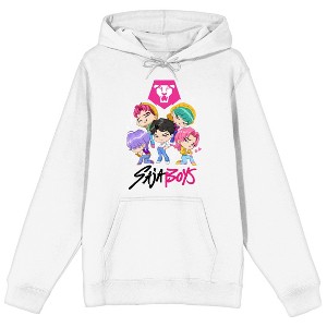 KPop Demon Hunters Saja Boys Kawaii Chibi Art Adult White Long Sleeve Hoodie - 1 of 4