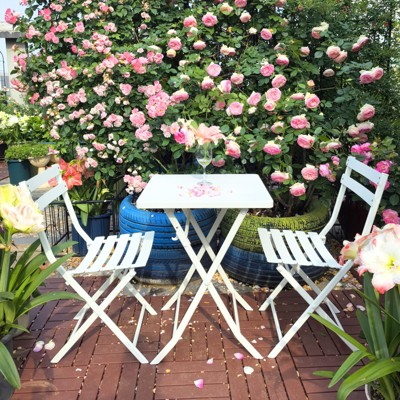 MAYEERTY 3 Piece Foldable Square Table & Chairs Patio Bistro Set, White