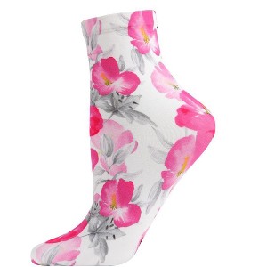 Memoi Women's Pink Pansy Floral Printed Anklet Sock White One Size - 1 of 3