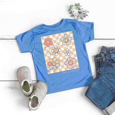 The Juniper Shop SmileyWorld Checkered Floral Distressed Toddler Short Sleeve Tee
