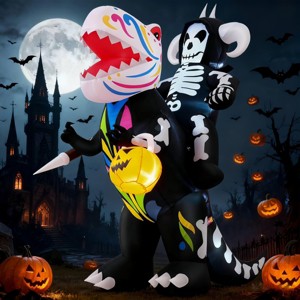 HOMDOX 3.9 × 6.9 × 8FT Halloween Inflatables Skeleton Knight and Colorful Printed Dinosaur with Build-in LED, Blow up Halloween Decorations Outdoor - 1 of 4