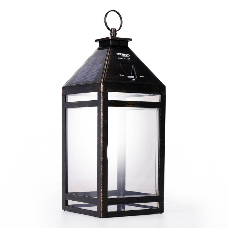 Techko Maid Metallic Black LED Solar 12.88&#34; Outdoor Portable Decorative Lantern Clear, 2 of 6