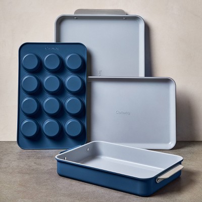 Navy Ceramic Non-Stick 5-Piece Bakeware Set with Storage