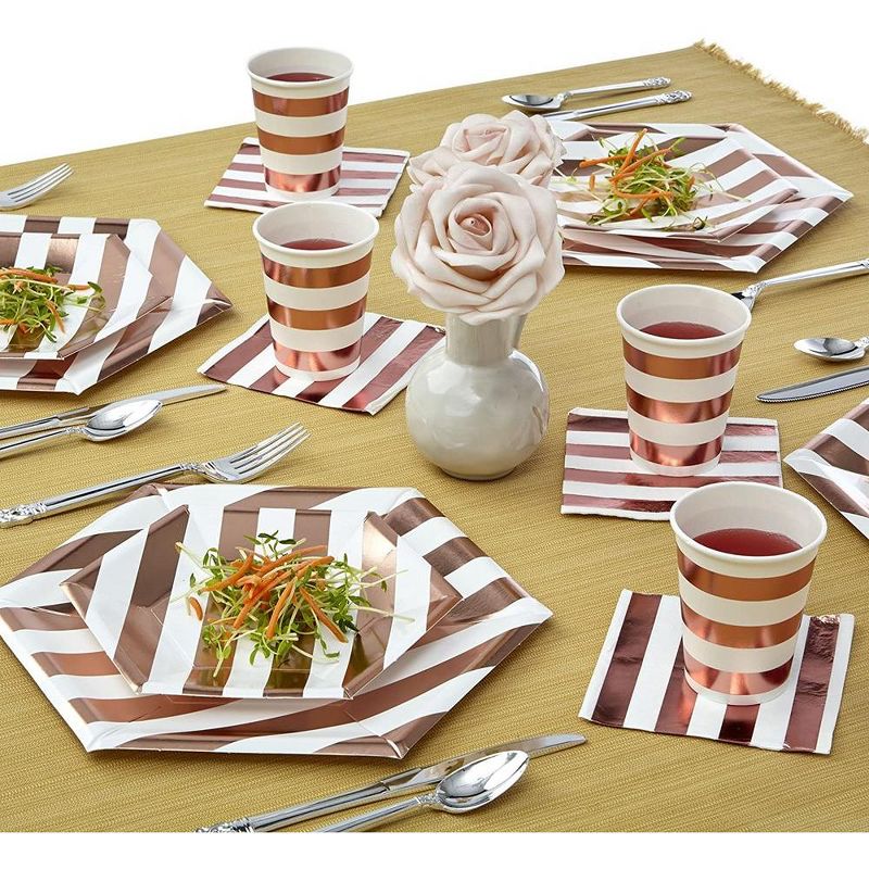 Silver Spoons Elegant Disposable Paper Plate Set, Includes 18 Dinner Plates (10.25”) and 18 Side Plates (7.5”), Stripe Collection, 2 of 4