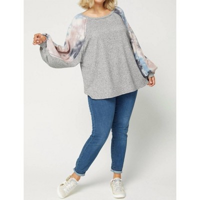 Women's Tie Dye Puffy Sleeve Top Plus - entro