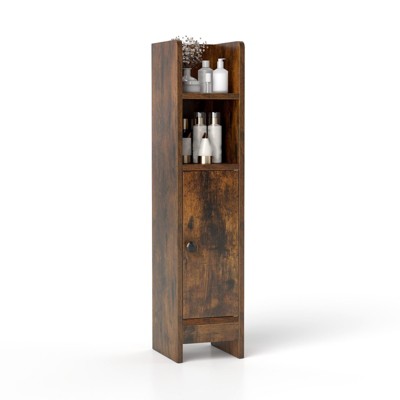 Tangkula Bathroom Storage Cabinet Small Corner Floor Cabinet with Door and Adjustable Shelves Toilet Paper Holder Stand