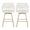Modern Upholstered Swivel Bar Stools Set of 2, Counter Height Bar Stools with Metal Legs for Kitchen Island or Home Bar – The Pop Home - 3 of 4