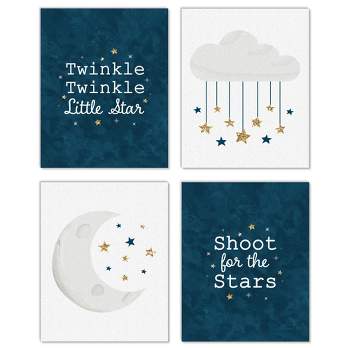 Big Dot of Happiness Twinkle Twinkle Little Star - Unframed Moon & Cloud Nursery and Kids Room Linen Paper Wall Art - Set of 4 Artisms - 8 x 10 inches