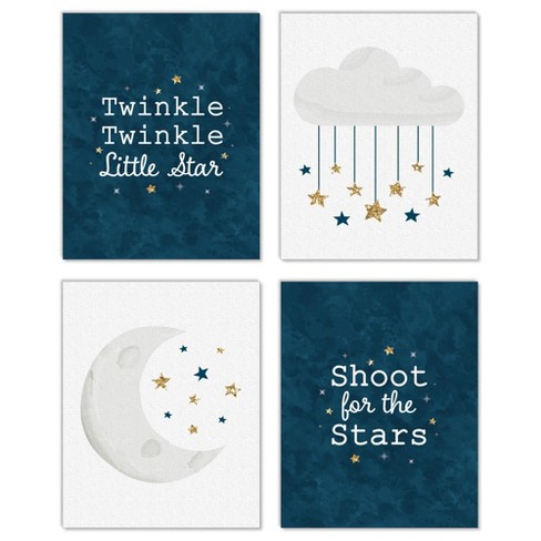 Big Dot Of Happiness Twinkle Twinkle Little Star - Unframed Moon & Cloud  Nursery And Kids Room Linen Paper Wall Art - Set Of 4 Artisms - 8 X 10  Inches : Target
