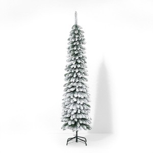 NAYSAYE 6ft Unlit Artificial Pencil Christmas Tree with 395 PVC Branch Tips, Slim Xmas Tree, Metal Stand for Indoor Holiday Home Office Decor, Green - 1 of 4