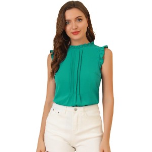 INSPIRE CHIC Women's Ruffled Curved Hem Business Office Vintage Sleeveless Blouse - 1 of 4