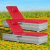Mshliw Outdoor Chaise Lounge Chair Set of 2 with Adjustable Backrest and Cushions for Poolside, Garden, Patio, Beach - Gray Rattan with Red Cushions - 2 of 4