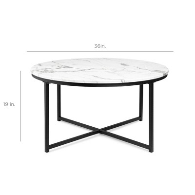 Round 36in Black Metal and Marble Coffee Table