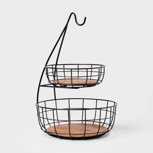 Iron and Mangowood Wire 2-Tier Fruit Basket with Banana Hanger Black -  Threshold™