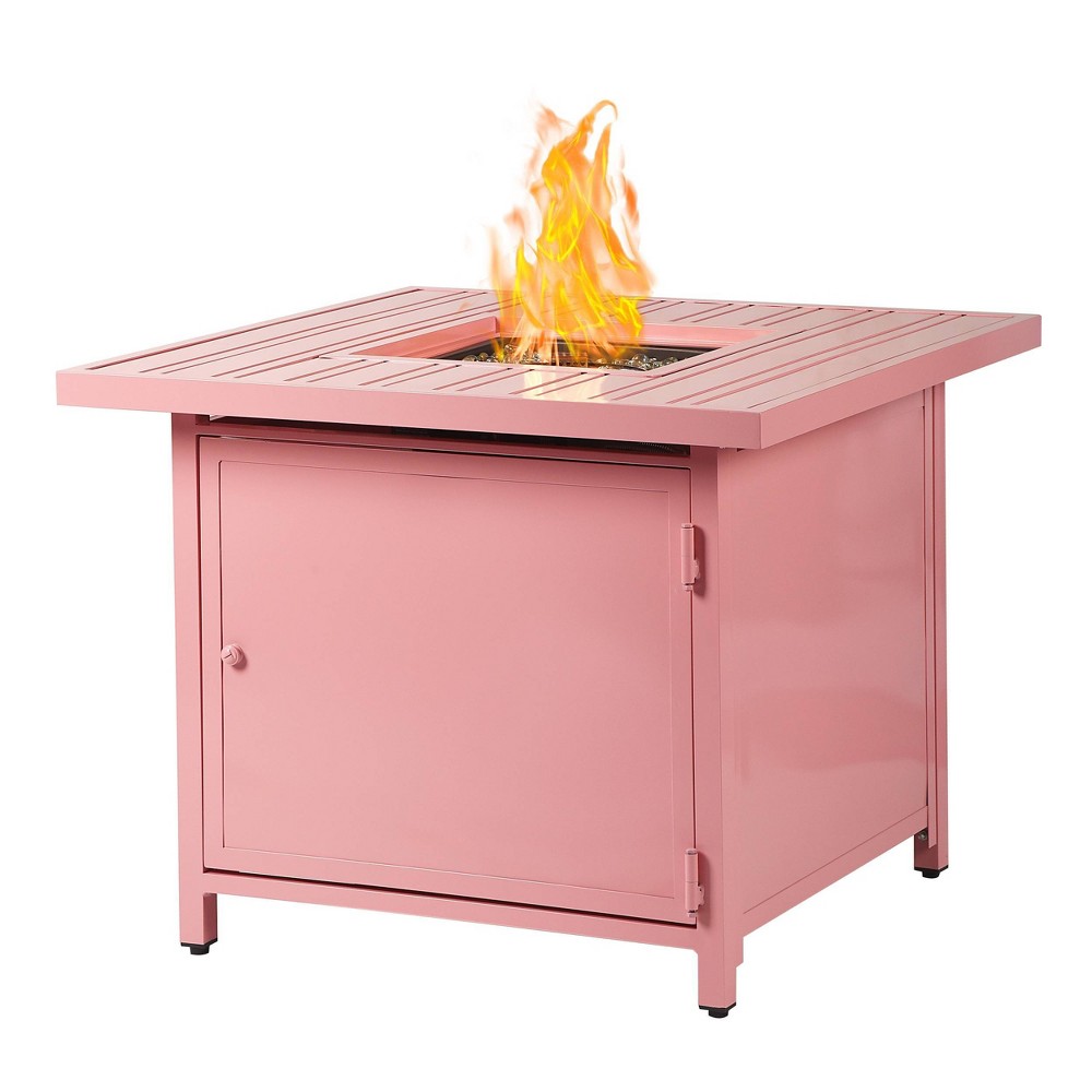 Photos - Electric Fireplace 32" Square Aluminum 37000 BTUs Propane Fire Table with 2 Covers - Pink - O