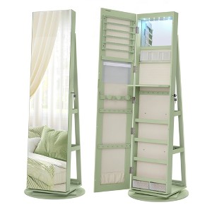 SONGMICS 6 LEDs Lockable Mirror Jewelry Cabinet, Jewelry Organizer, Standing Jewelry Armoire, Frameless Full-Length Mirror, 3 Storage Shelves - 1 of 4