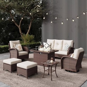 LayinSun Outdoor Patio Furniture Set, Brown Rattan Wicker Sectional Swivel Rocker Chairs Sets - 1 of 4