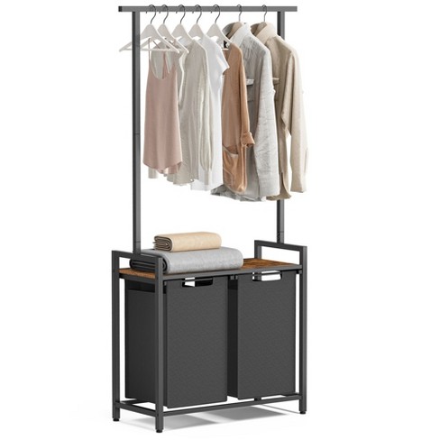 Free-Standing Closet Clothing Rack, Metal Closet Organizer System with Shelves - Brown&Black