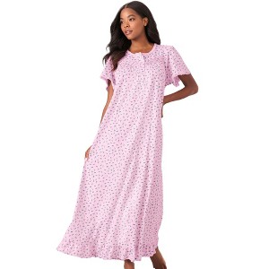 Dreams & Co. Plus Size Petite Long Floral Print Cotton Gown - 1 of 4