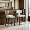 Counter Height Bar Stools Set of 2, Farmhouse Linen Fabric Upholstered Accent Chair Curved Backrest with Copper Nails around - Leovsnove - 3 of 4