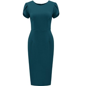 Inspire Chic Women's Wear to Work Sheath Petal Sleeve Elegant Office Pencil Dress Small Navy Blue
