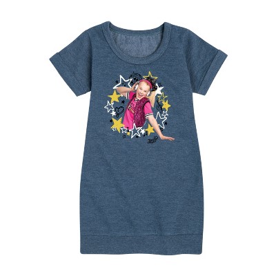 JoJo Siwa Jojo Wreath Graphic Short Sleeve Fleece Dress - Heather Navy - Medium