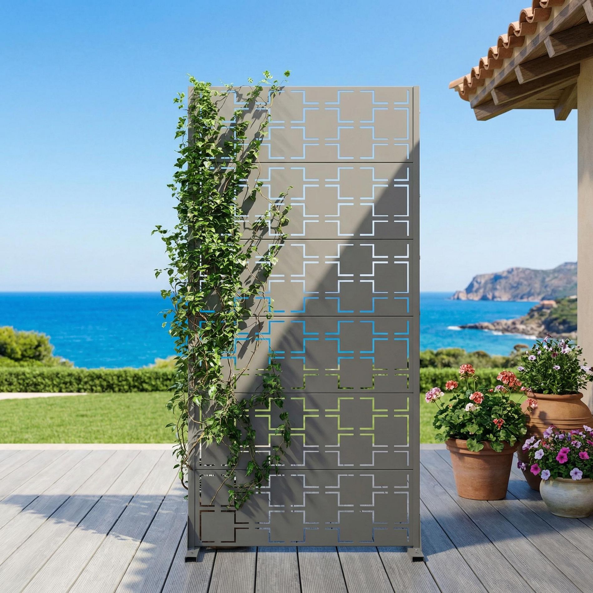 Square Neutral Gray Galvanized Steel Outdoor Yard Partition Screen, 72×35.4×15.7 Inch, Heavy-Duty Backyard Privacy Barrier, 6 Pack
