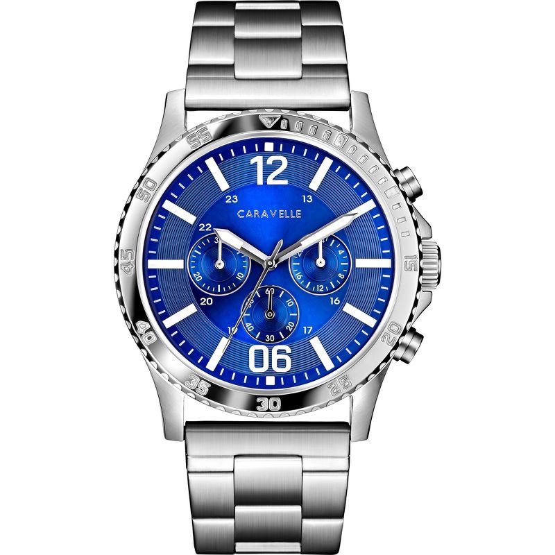 Caravelle designed by Bulova Men's 6-hand Chronograph Quartz Stainless Steel Watch, Blue Dial 44mm, 1 of 5